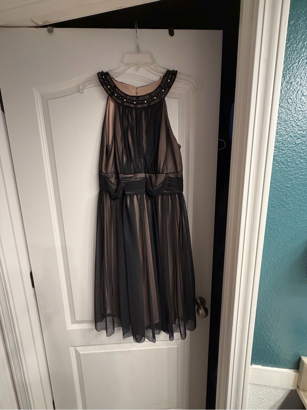 Black Beaded Halter Party Dress